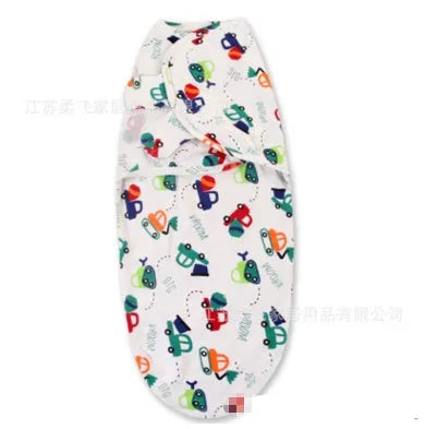 Cotton baby anti-startle swaddle wrap in blue with cartoon print, size 62x28 cm