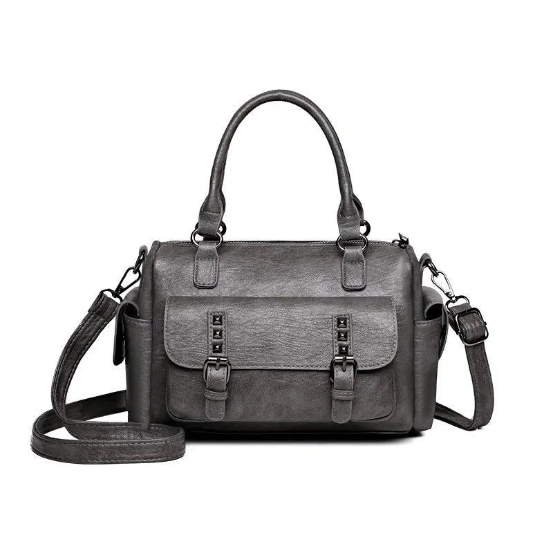 Vintage messenger bag in horizontal square shape with contrast stitching, available in multiple colours