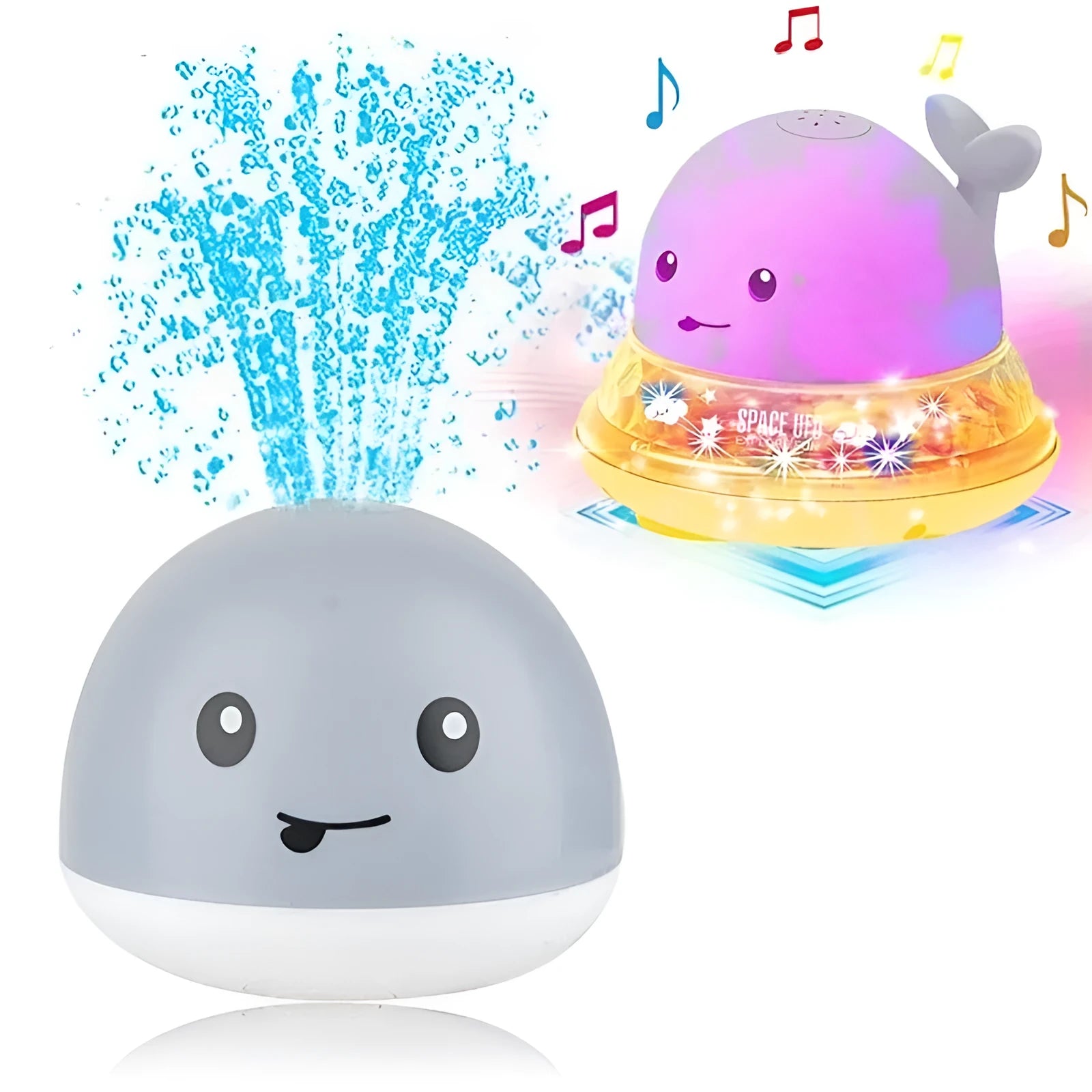 Automatic water-sensing whale bath toy with spray, lights, and music functions for baby bath time