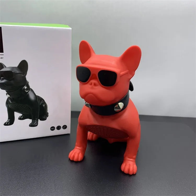 Mini Full Body Bulldog shaped Bluetooth speaker in black, red, or white colour options.