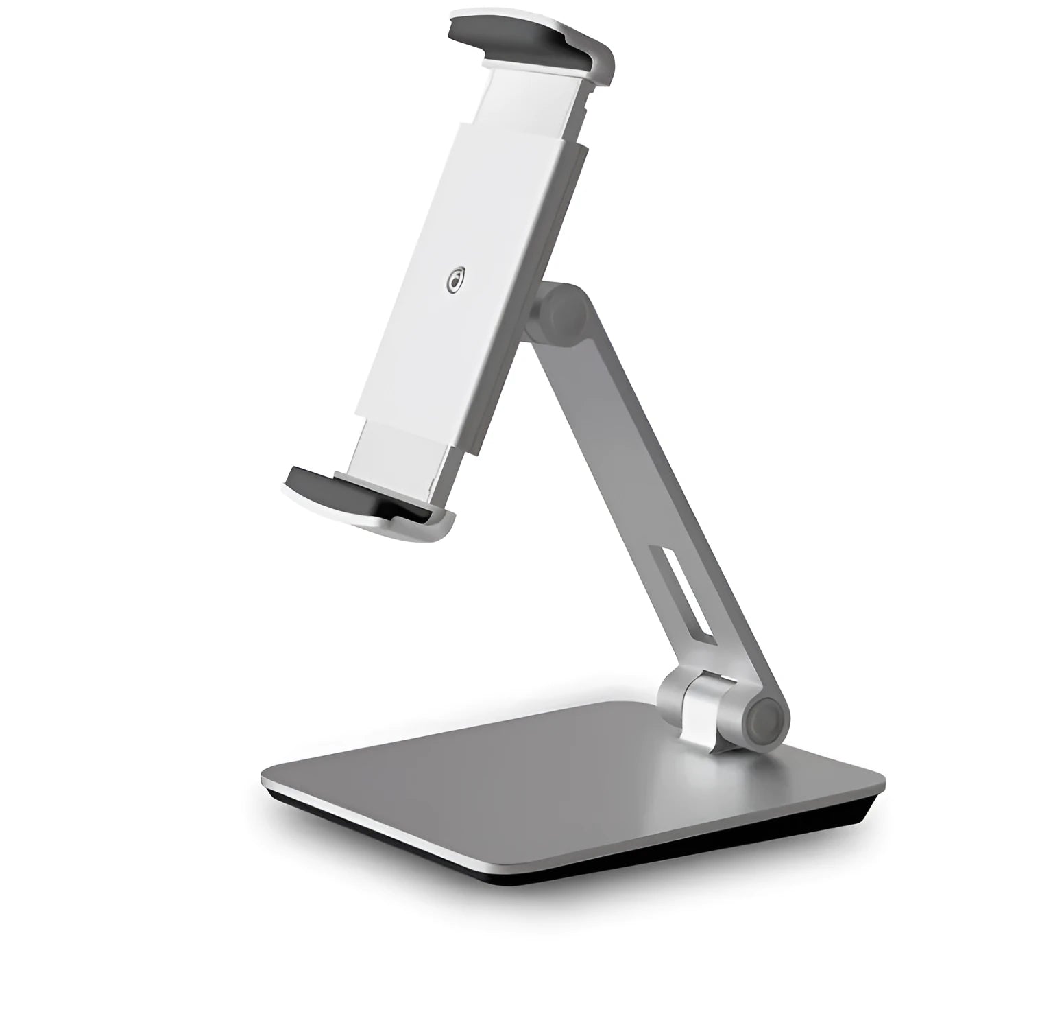 Folding aluminium and ABS phone tablet stand with 360° rotation in silver colour