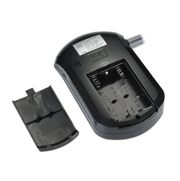 Black portable breath alcohol tester with digital screen and mouthpiece