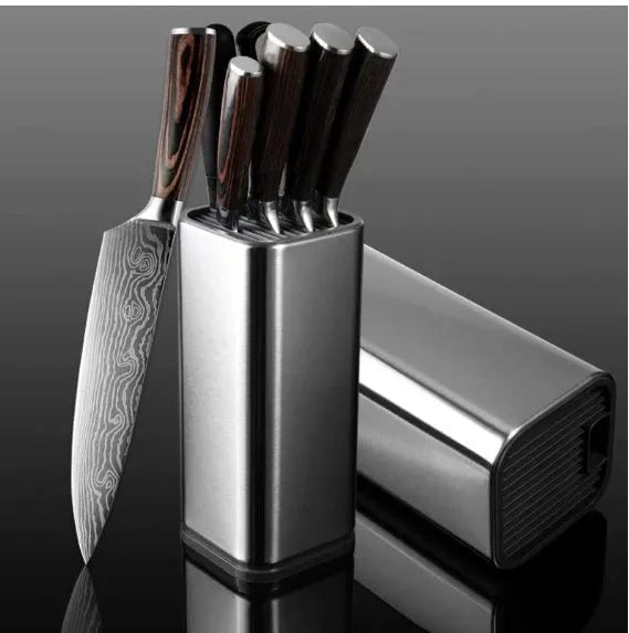 Stainless steel kitchen tool holder with 8 inch knife organiser and detachable storage bucket in black colour