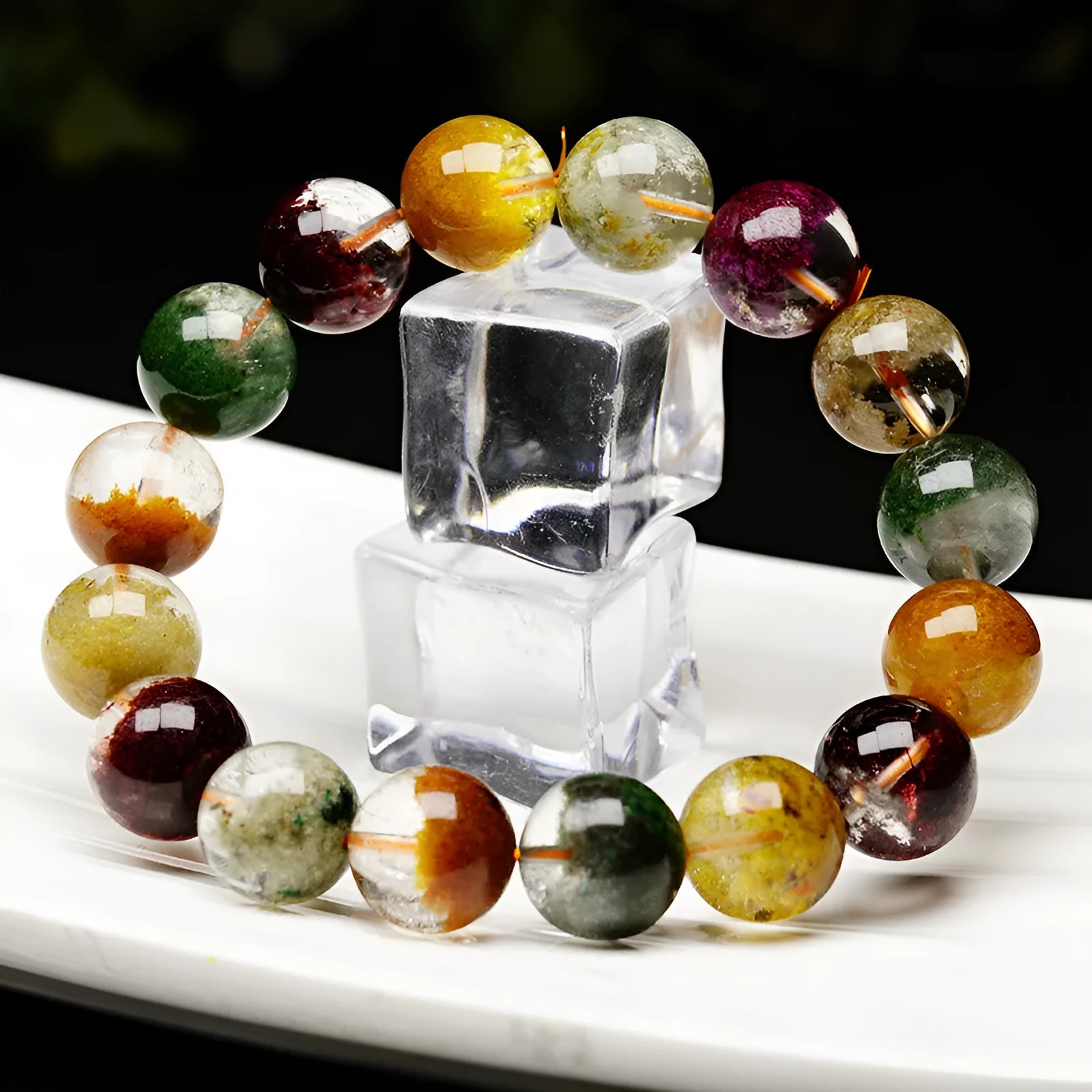 Crystal bead bracelet with colourful ghost cornucopia design and 10mm beads