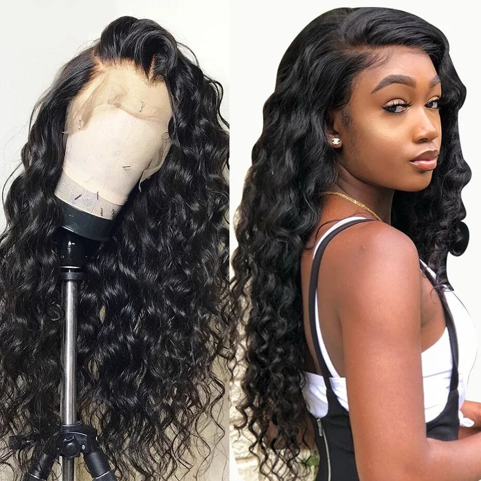 Black small curly chemical fibre front lace wig with breathable cap and adjustable buckles