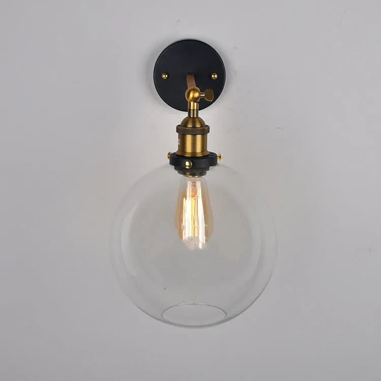 20cm round retro glass wall lamp with aluminium fitting and E27 bulb socket