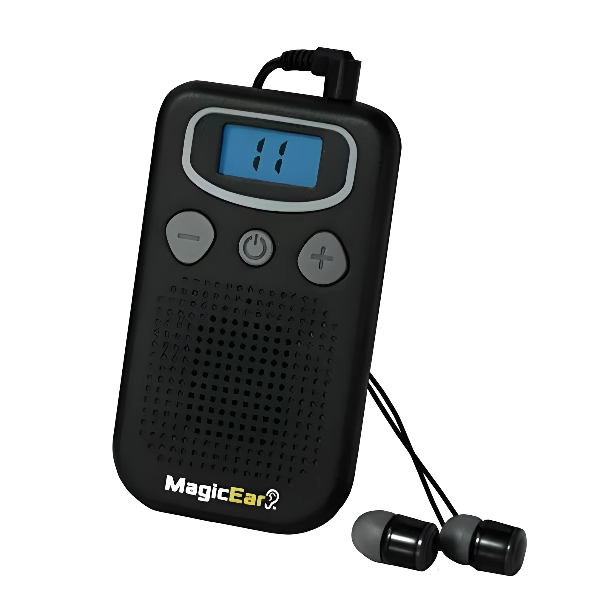 Digital display personal hearing amplifier with background noise reduction in brilliant colour