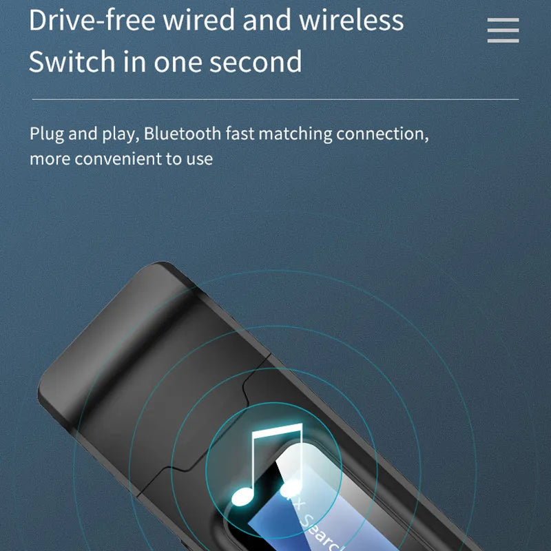 Black two-in-one Bluetooth adapter with screen display and 3.5mm audio input