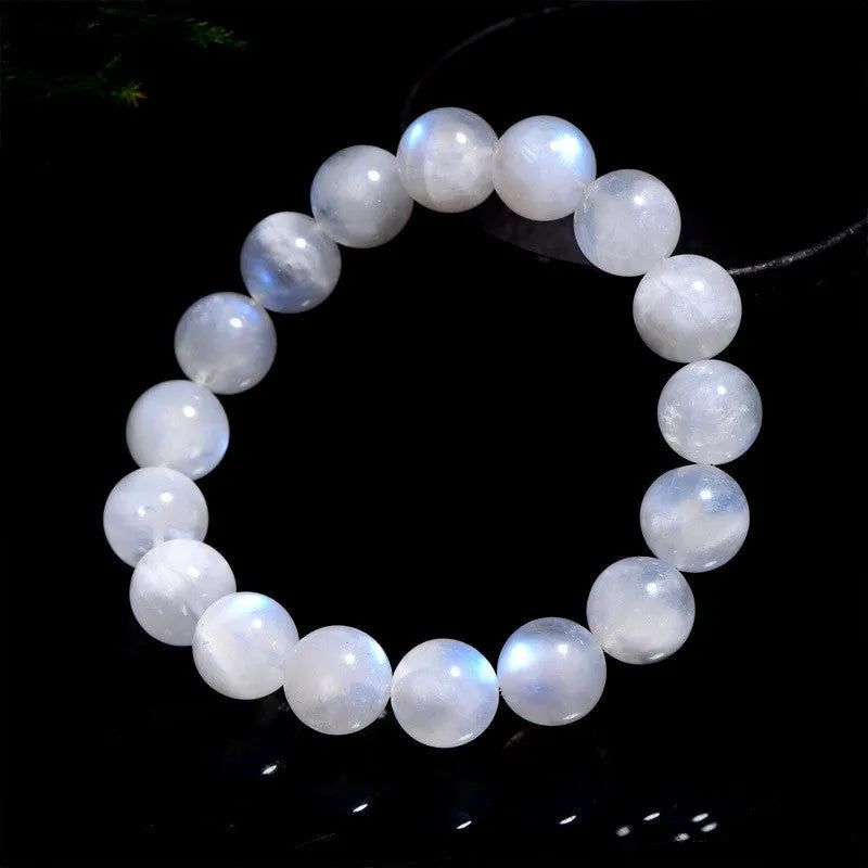 Natural blue moonlight round bead bracelet made from polished moonstone beads in geometric design