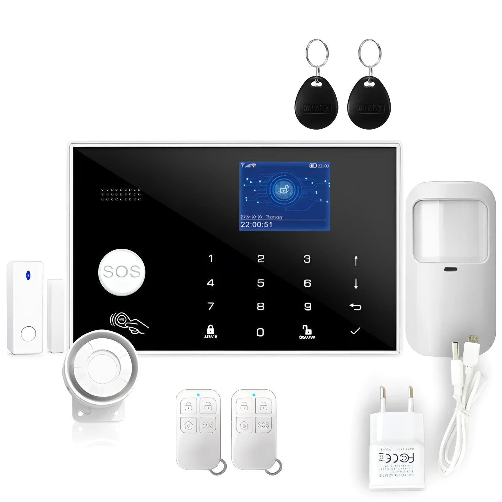 WiFi GSM touch button household burglar alarm system with display and control interface