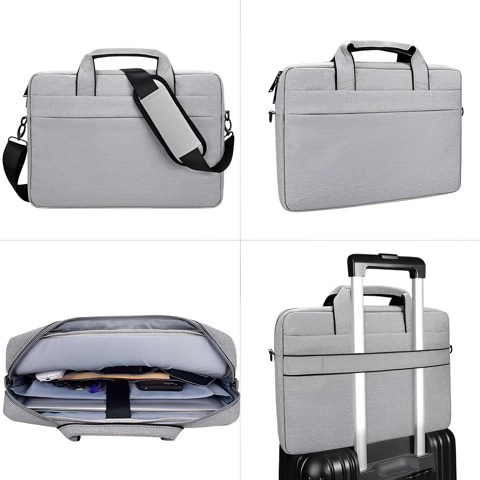 Black Oxford cloth laptop shoulder bag with matte finish, zipper closure, and soft handle for 15.6 inch laptop