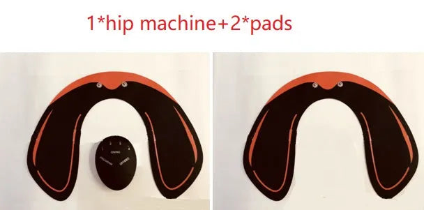 EMS hip muscle training stimulator with remote control and two gel pads in orange
