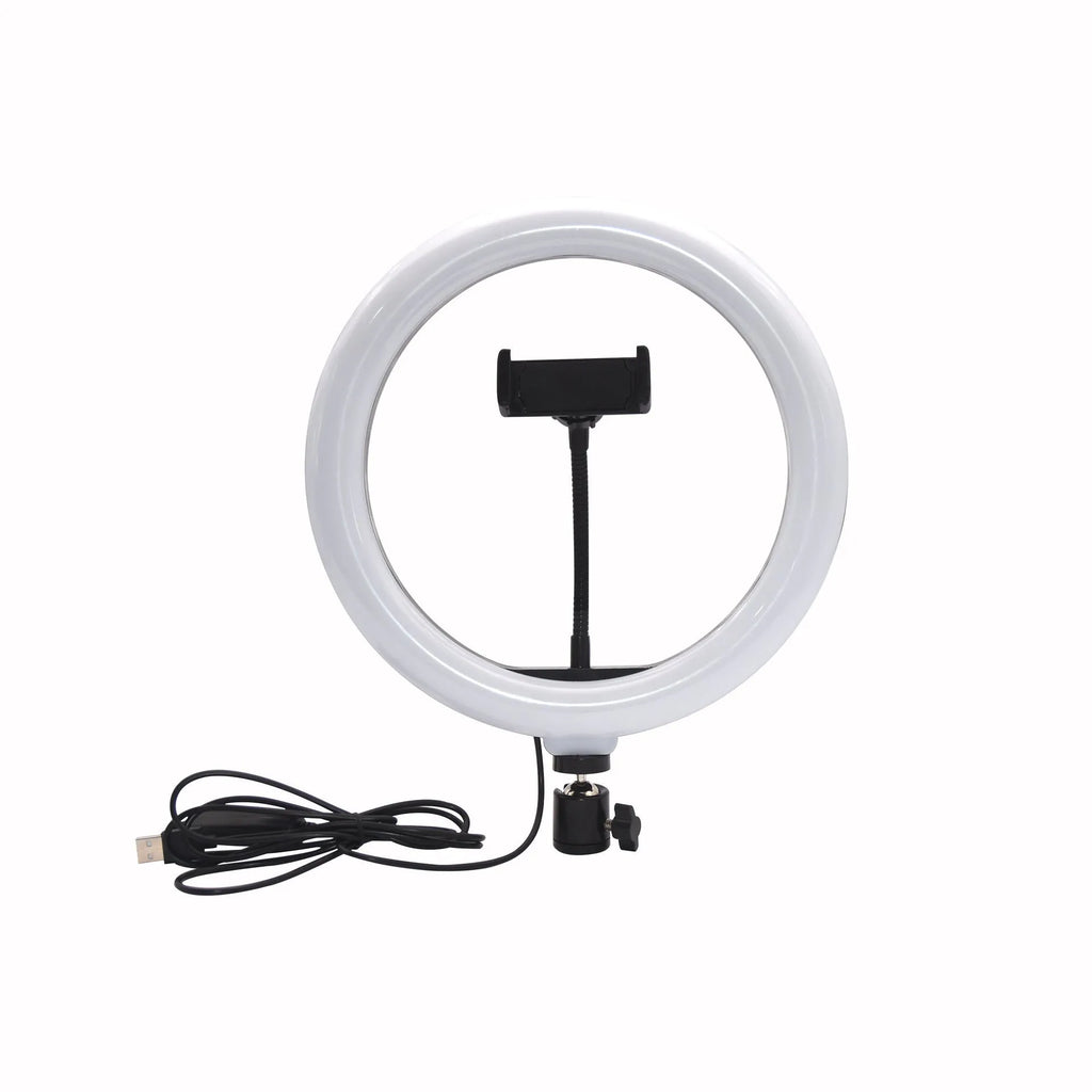 White metal desktop bracket fill light 10 inch 26 cm ring light with tripod and phone clip