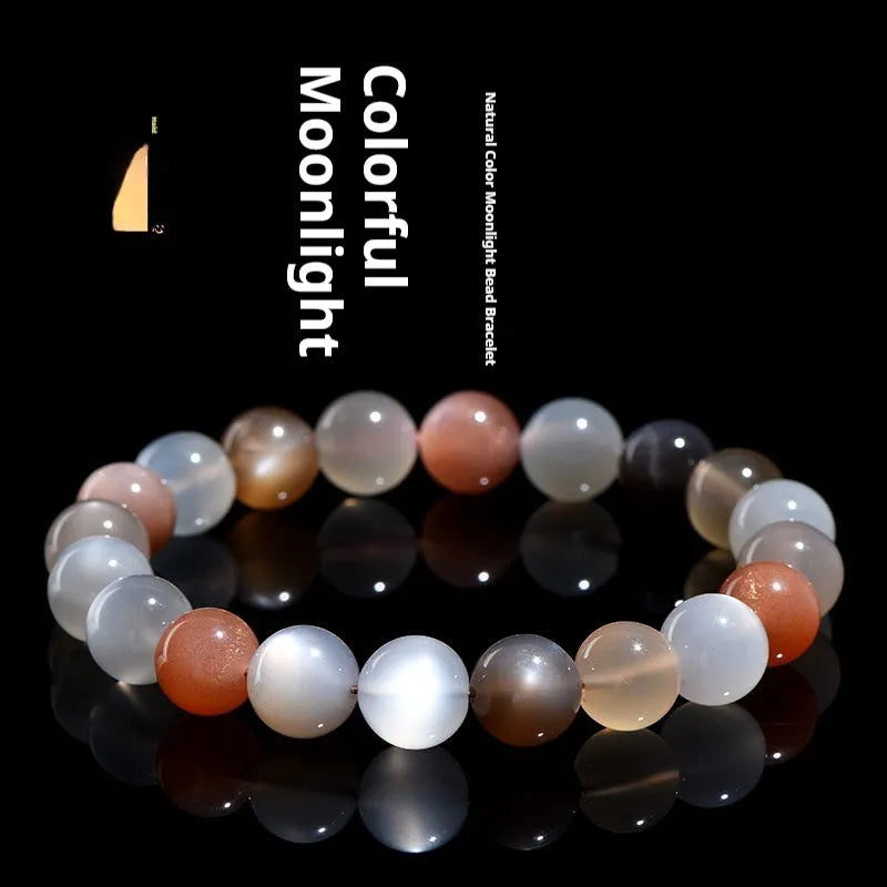 Natural Moonstone bracelet with colourful moon light design on wrist