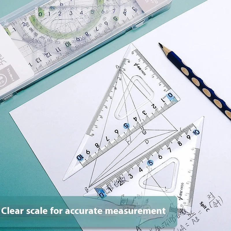 Youpai transparent acrylic drawing ruler set showing square, protractor, and rulers for geometric drawing