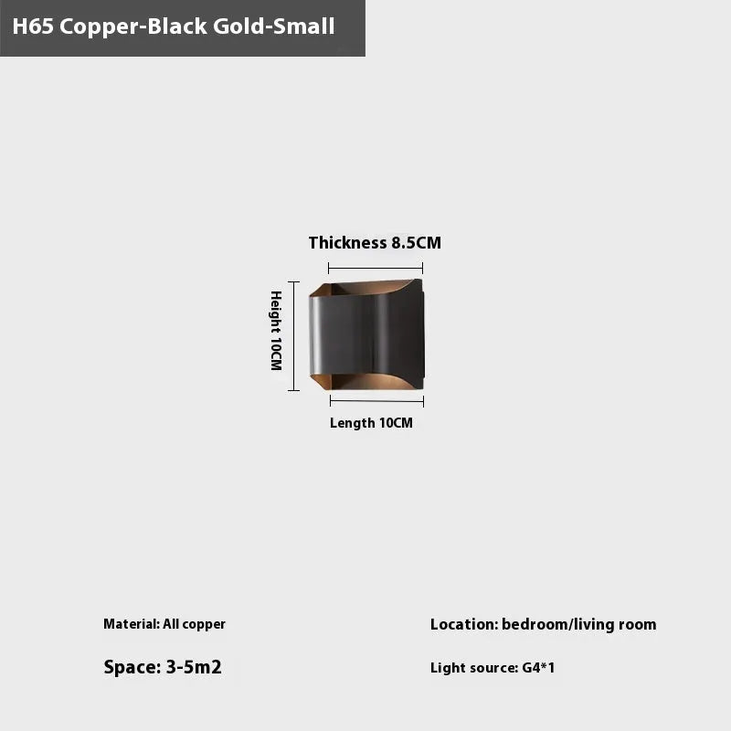 Minimalist black copper wall lamp for bedroom bedside with modern simplicity design