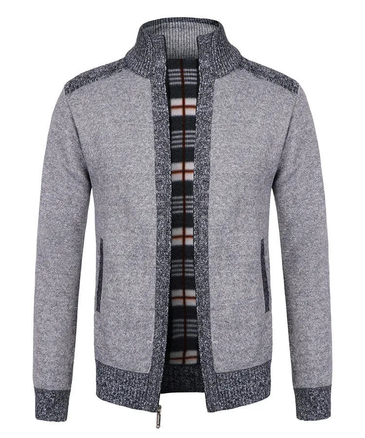 European size loose fit cotton blend dad cardigan for large size men in black front view