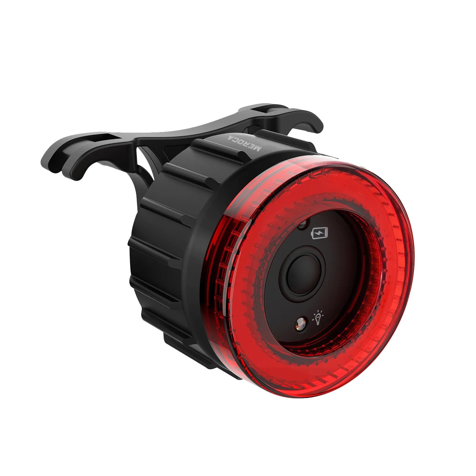 Black intelligent induction bicycle brake light with aluminium alloy construction and seat tube mounting bracket