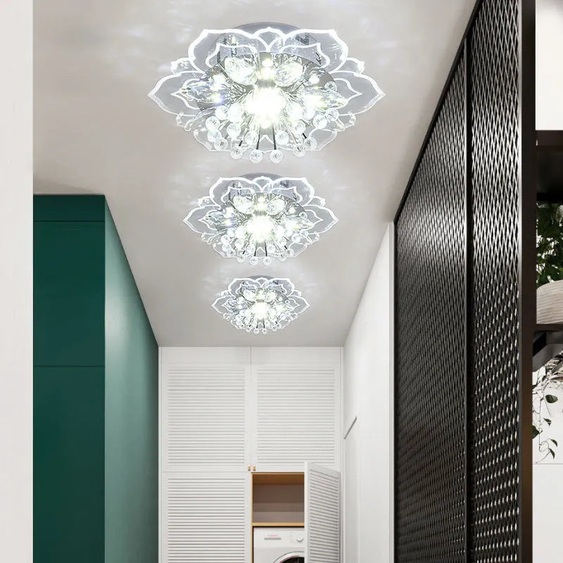 Modern crystal and acrylic ceiling lamp with flower-shaped design and LED light source for residential lighting