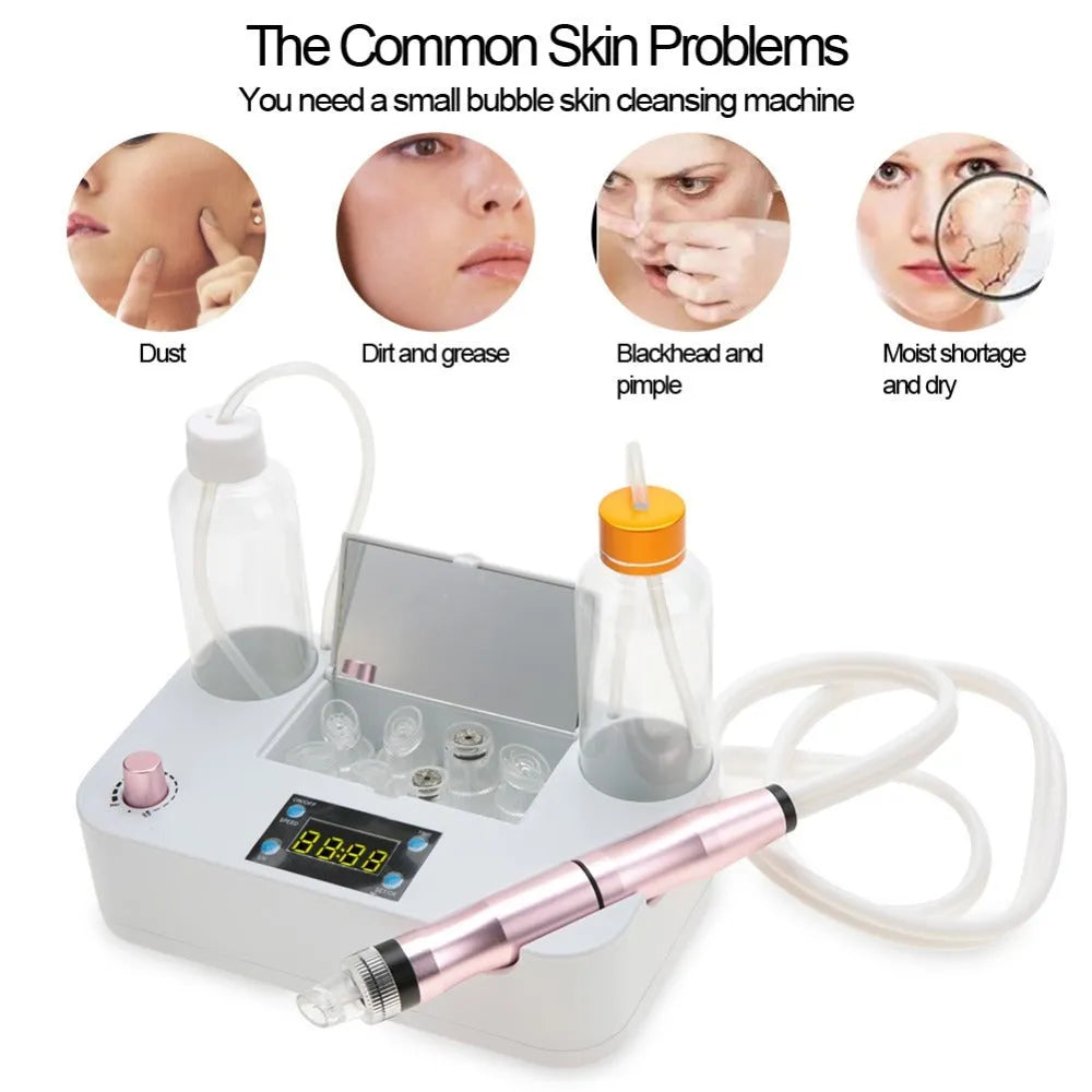 Portable oxygen spray hydro jet machine for blackhead removal and skin rejuvenation, 26cm size, with bottles and crystal heads.