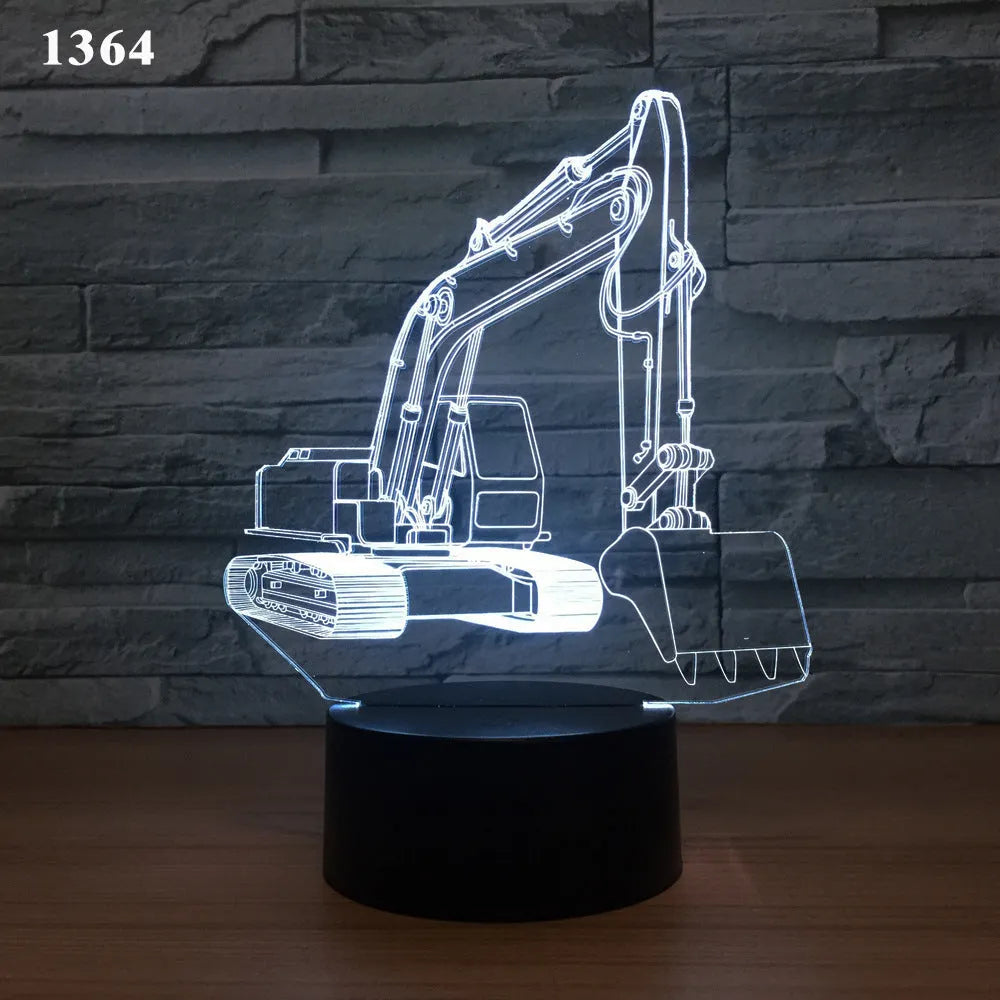 3D night light with acrylic panel showing seven colour gradient modes on a tabletop