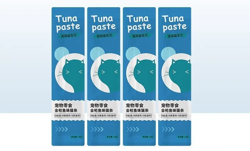 10-piece pack of cat strip snacks in four nutrition flavours for kitten development