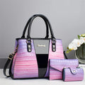 Women's crocodile stitch three-piece shoulder bag set in PU with small bag and card bag