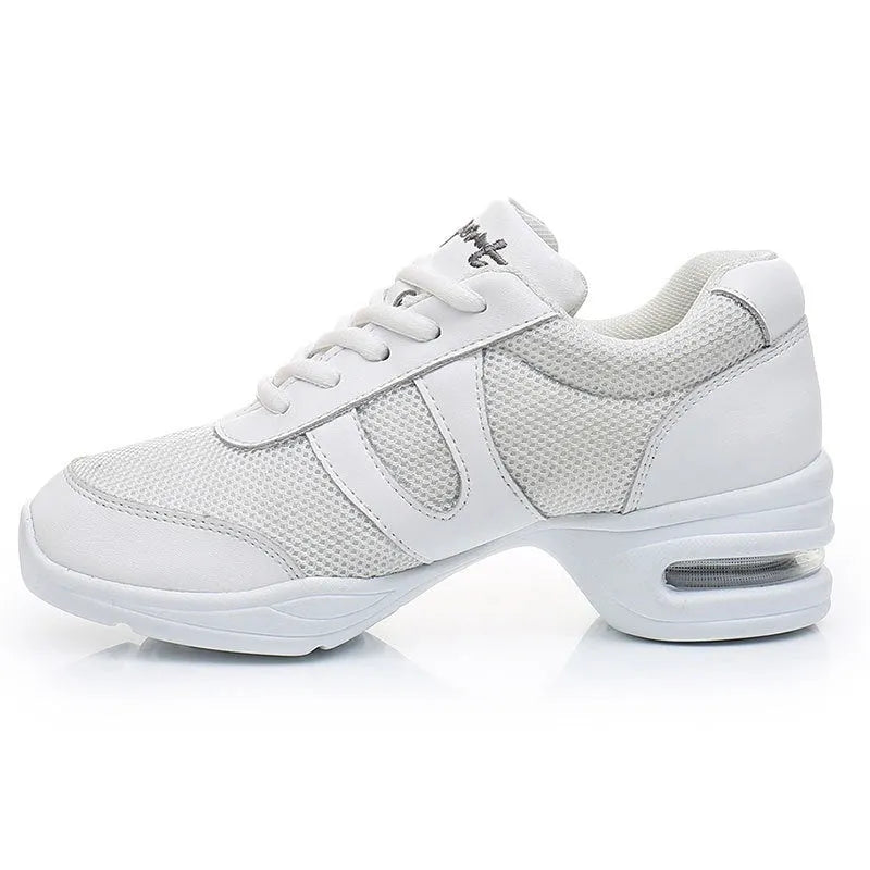 Modern women white dancing shoes with breathable mesh upper and lightweight polyurethane sole