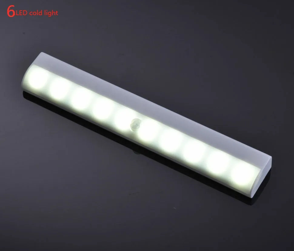 Silver aluminium LED strip light with magnetic backing for wardrobe and cupboard installation.