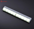 Silver aluminium LED strip light with magnetic backing for wardrobe and cupboard installation.