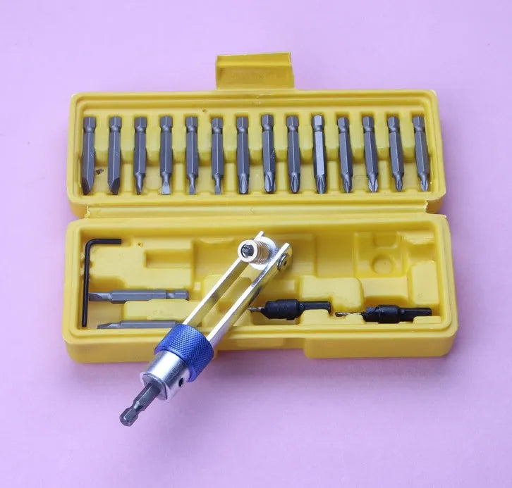 Half Time Drill Driver kit with swivel head, Phillips bits, flathead bits, and countersink bits