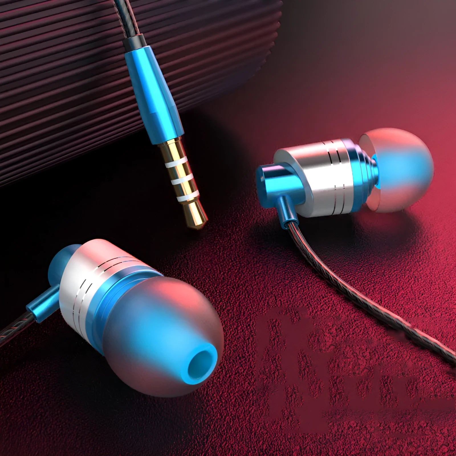 Black wired in-ear headphones with microphone on cable and 3.5mm plug