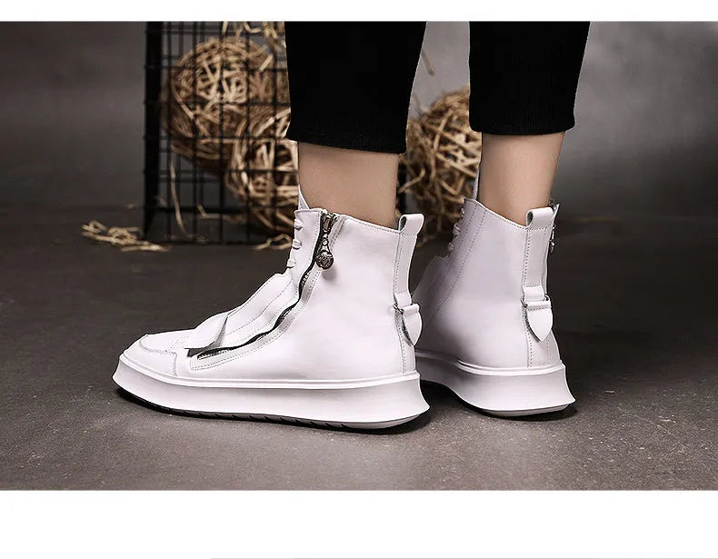 Men's black PU leather winter ankle boots in high-top sneaker style with microfibre upper