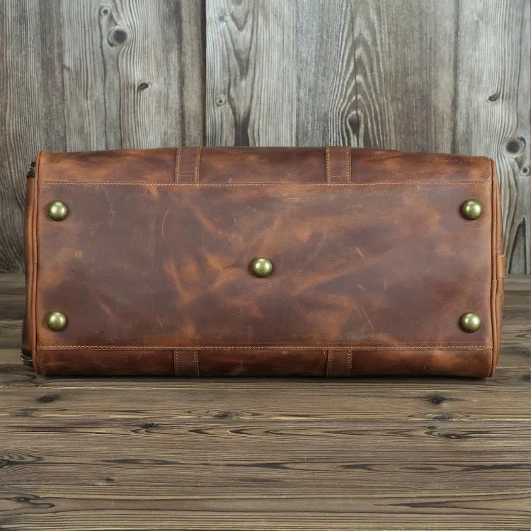 Men's crazy horse leather travel bag brown coffee 50cm length 25cm height
