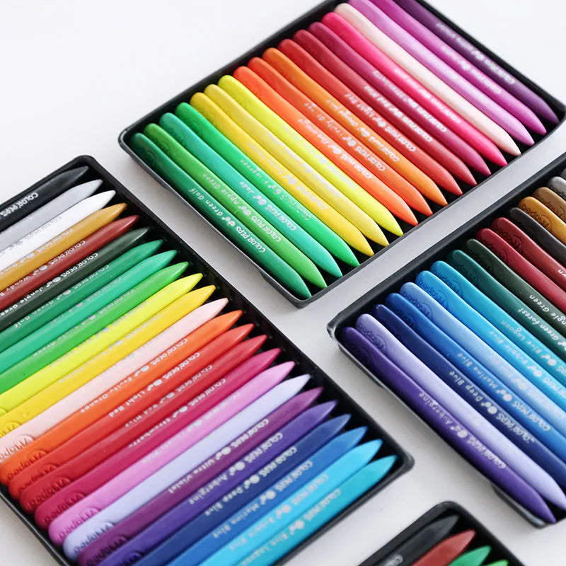 24 colour plastic crayons in a carton pack, each crayon 128mm in length