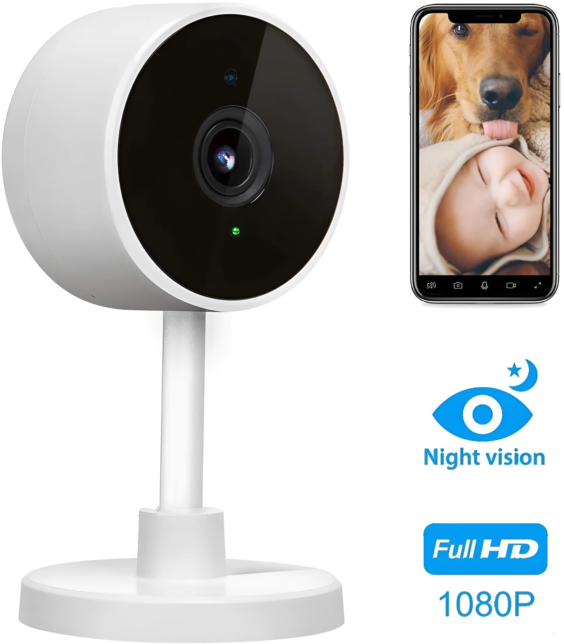 White gun-style WiFi home security camera with 1080p resolution and intelligent network alarm system