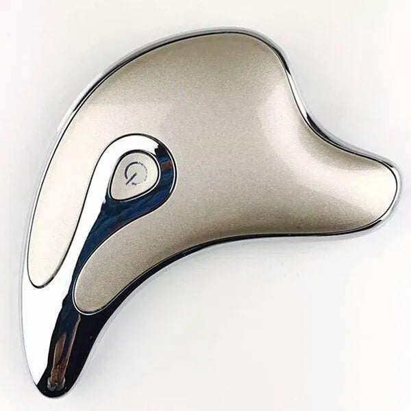 Electric gua sha facial massager with LED light and microcurrent, natural buffalo horn, 10.5 cm, pink finish