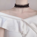 Velvet ruffled floral alloy necklace on a snake bones chain in black, light coffee, or white colour options.