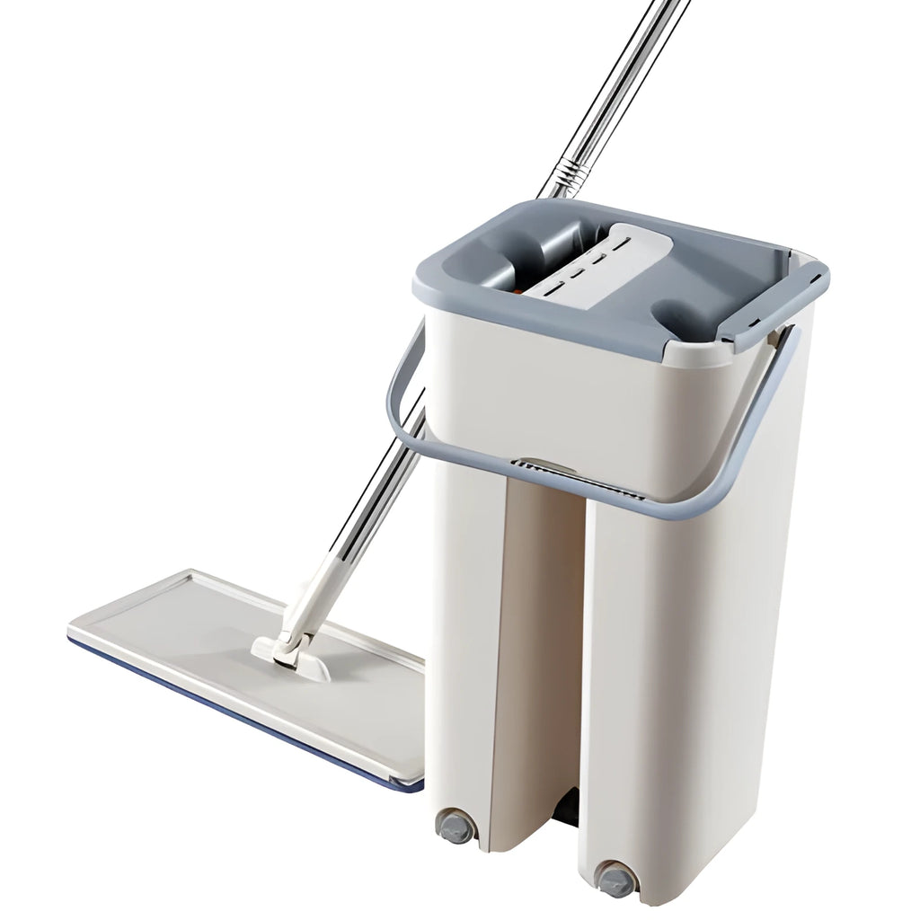 Blue lazy mop with microfiber flat head and bucket for wooden tile marble floors 33cm
