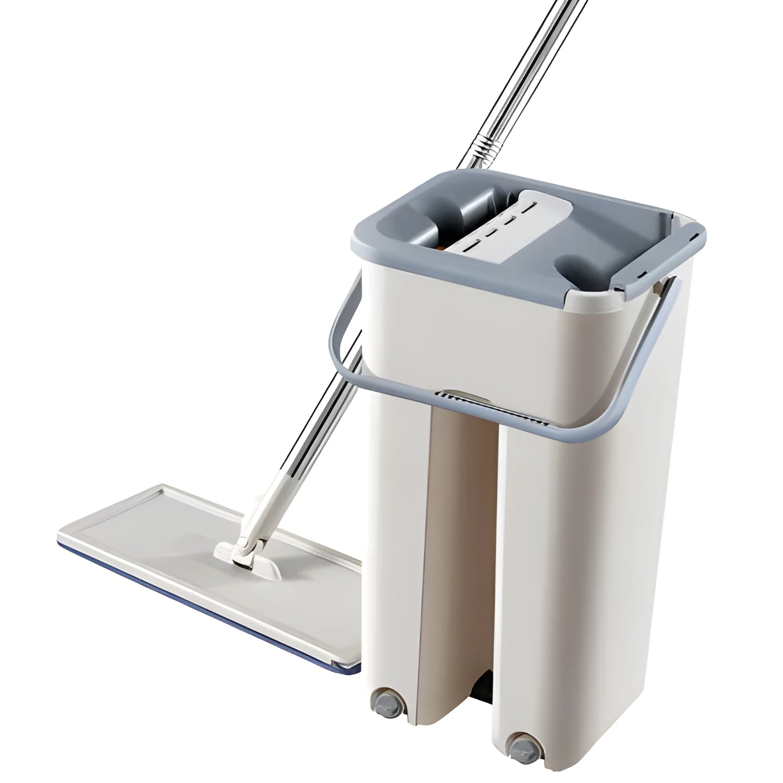 Blue lazy mop with microfiber flat head and bucket for wooden tile marble floors 33cm