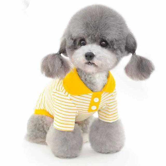 Pet colour striped polo shirt in cotton spandex blend with red stripes, available in multiple sizes for dogs and cats