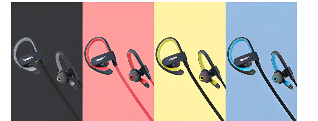 Wireless sports running headphones with Bluetooth 4.0 and battery display in blue colour, earplug style