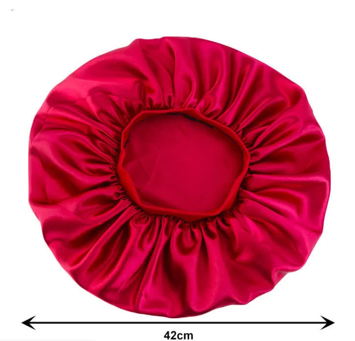 Beauty print satin silk bonnet sleep cap with elastic edge, available in multiple colours