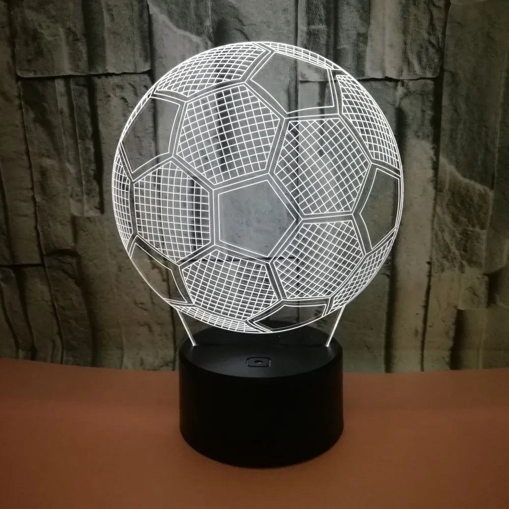 3D football night light with colour-changing LEDs on square acrylic base