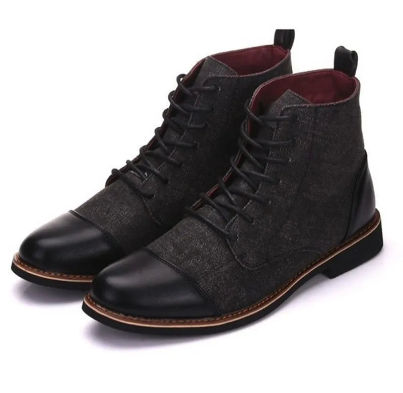 Men's black leather motorcycle boots with silver belt buckle details on the shaft