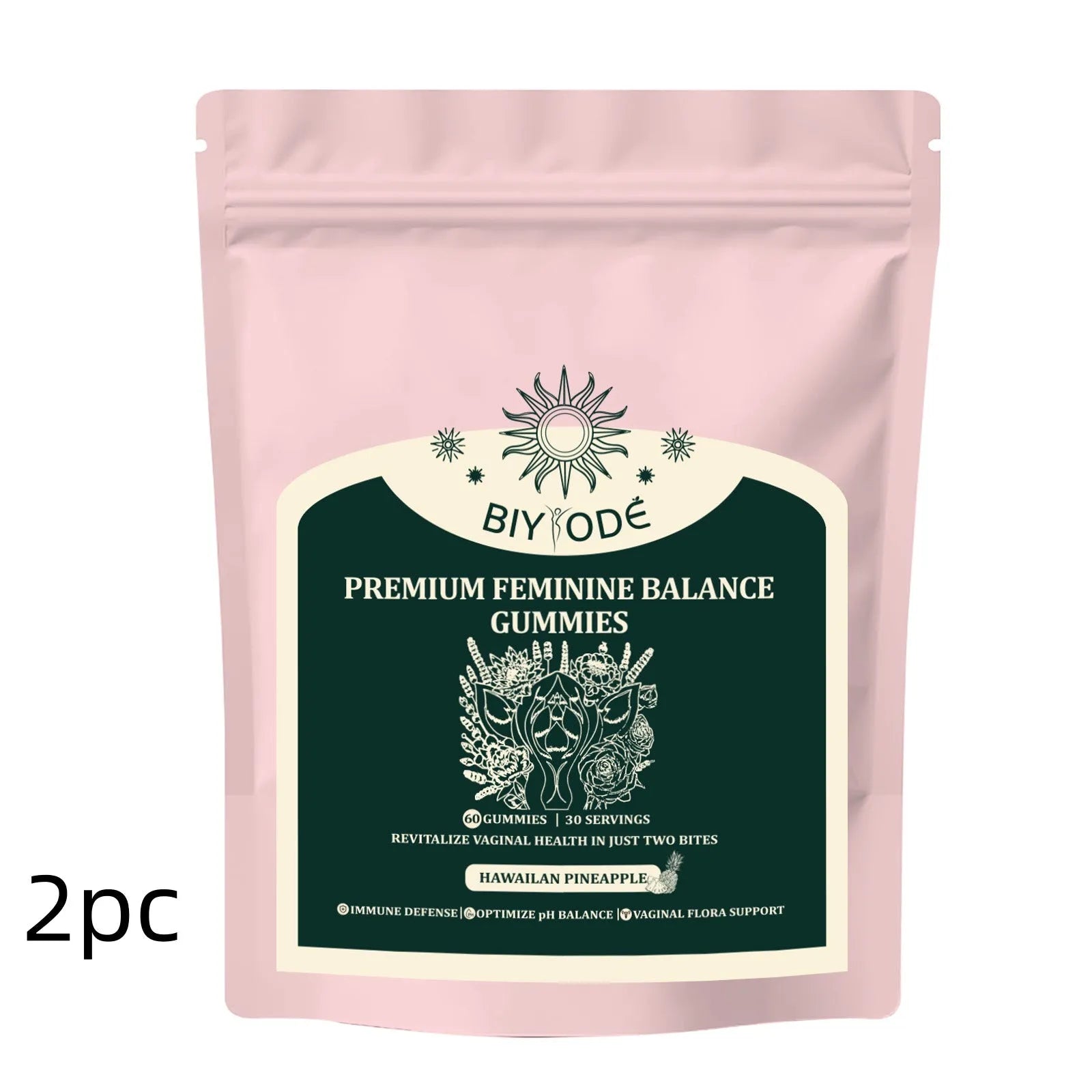Bag of feminine balance vitamin C gummies with pineapple fruit powder for vaginal flora support