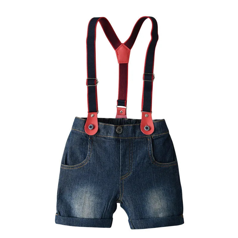 White infant cartoon trouser suit set with shorts, romper and shirt options, European style for 1-3 year olds
