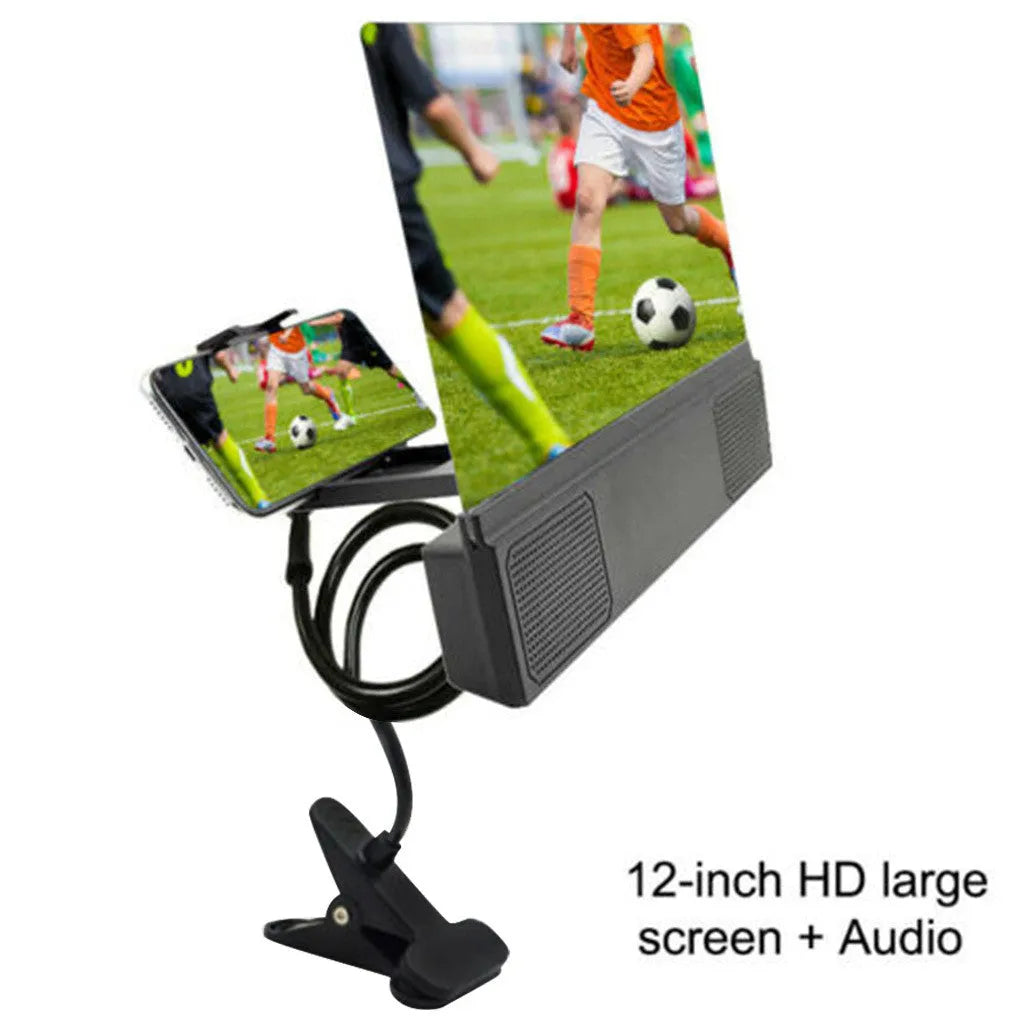 12-inch foldable mobile phone screen amplifier with built-in speakers and adjustable gooseneck stand