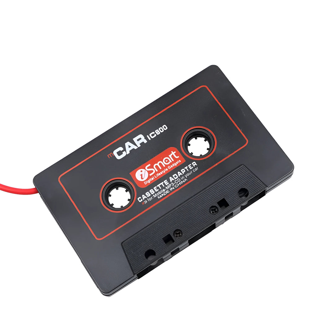 Black cassette adapter for MP3 players and mobile phones to car stereo with 3.5mm jack plug