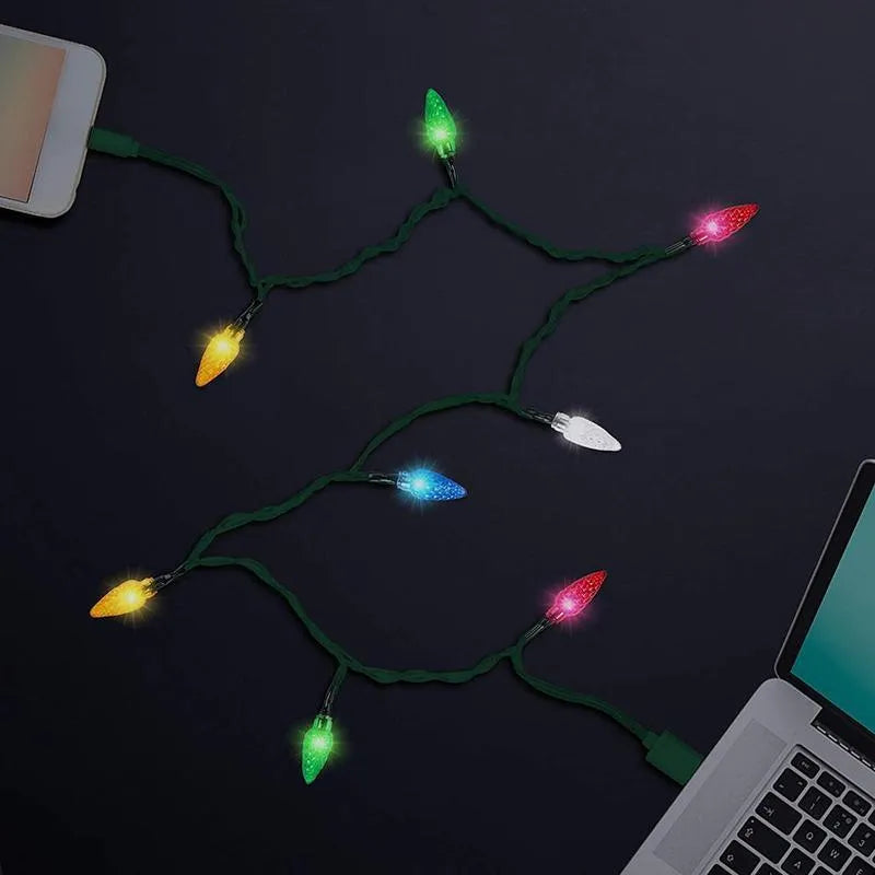 USB charging cable with 10 multi-colour LED lights flashing along its length during device charging